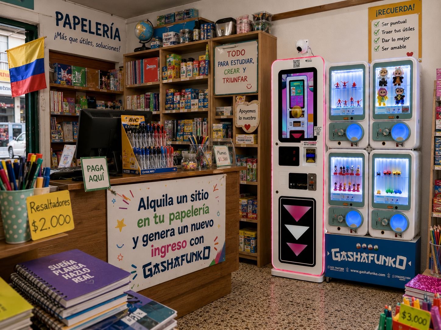 Máquina GASHAFUNKO instalada en una papelería