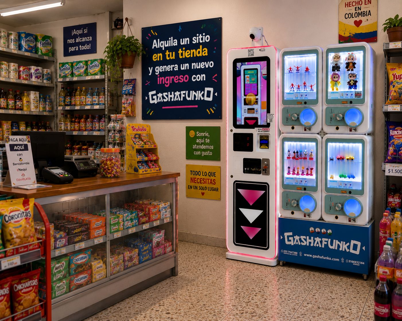 Máquina GASHAFUNKO instalada en una tienda de barrio